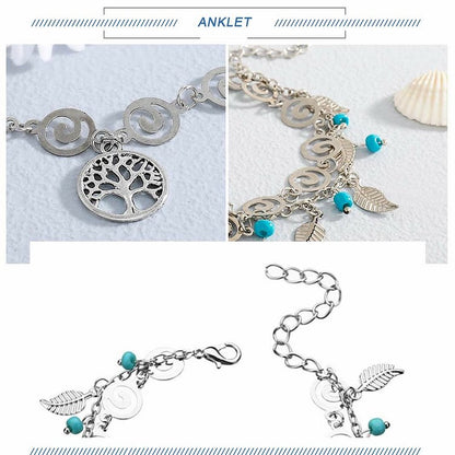 Turquoise Tree of Life Pendant Bracelet Anklet