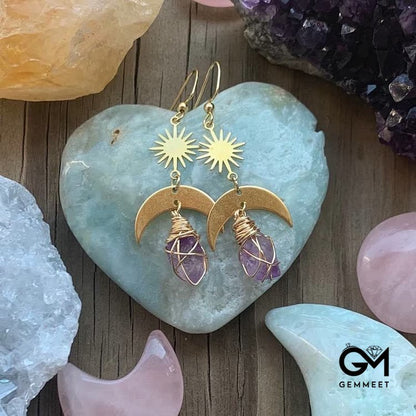 Sun Moon Amethyst Witch Earrings