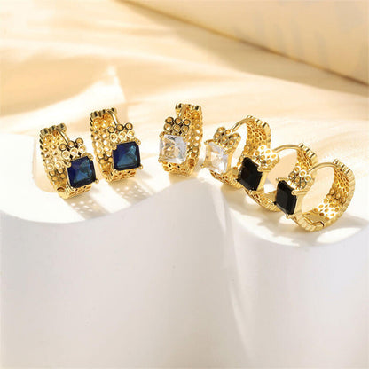 Gold Plating Shaped Square Diamond Earrings