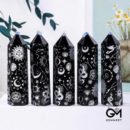 Obsidian Crystal Tower Hexagonal Crystal Wands