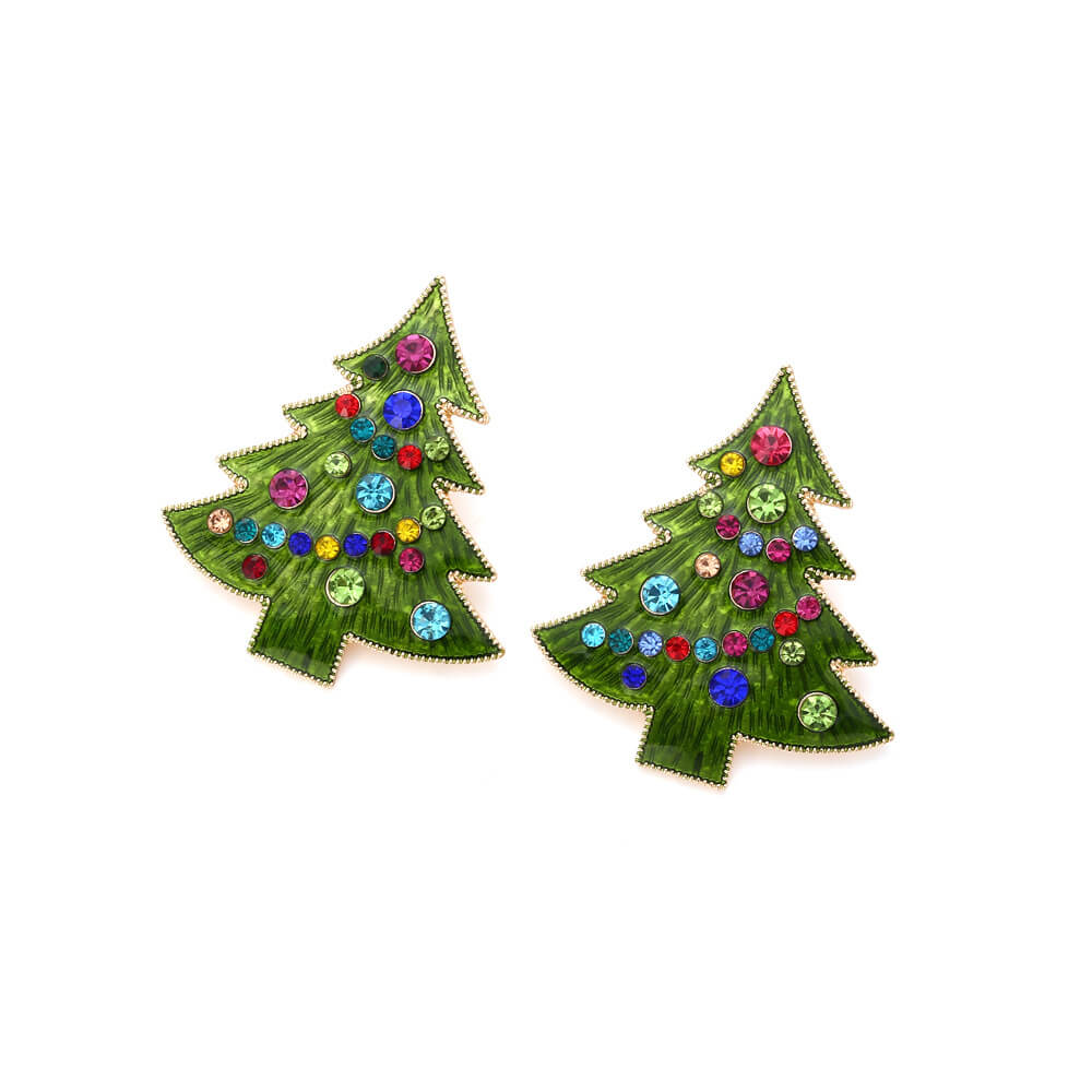 Christmas Earrings New Alloy Drop Oil Imitation Pearl Christmas Tree Earrings Female Cute Color Zircon Earrings