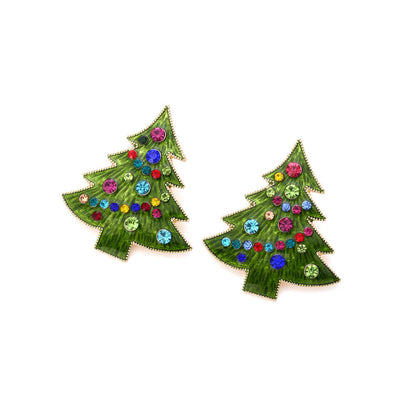 Christmas Earrings New Alloy Drop Oil Imitation Pearl Christmas Tree Earrings Female Cute Color Zircon Earrings