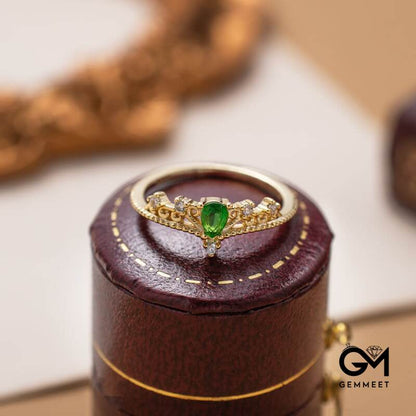 Green Zircon Crown Gold Plated Ring