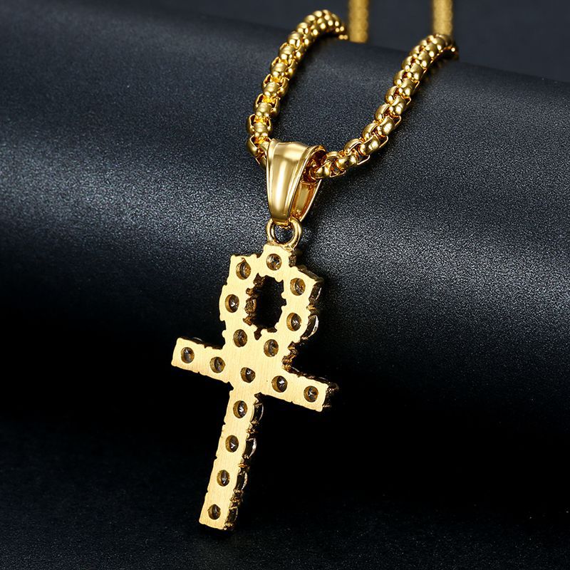 Hip Hop Jewelry Gold Plated Zirconia Ankh Cross Pendant