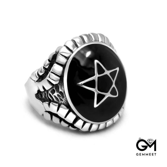 Titanium Steel Punk Pentagram Drop Ring