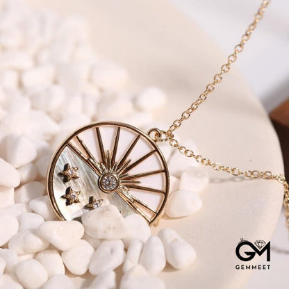 Nacre White Zircon Moon Star Gold Plated Copper Necklace