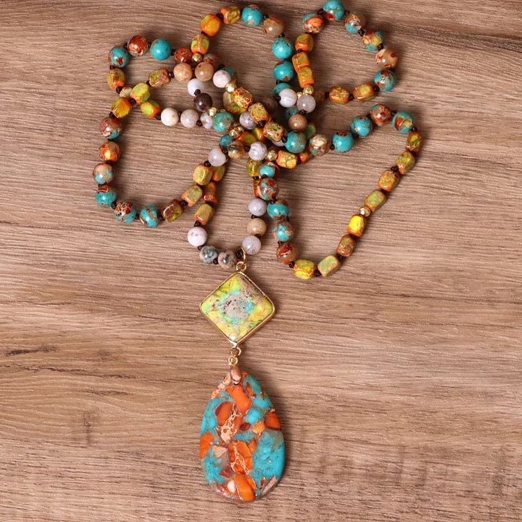 Natural Drop Shape Oyster Turquoise Mala Necklace