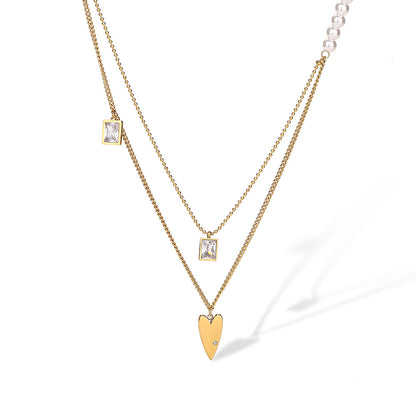 Golden Heart Shape Pendant Chain Necklace