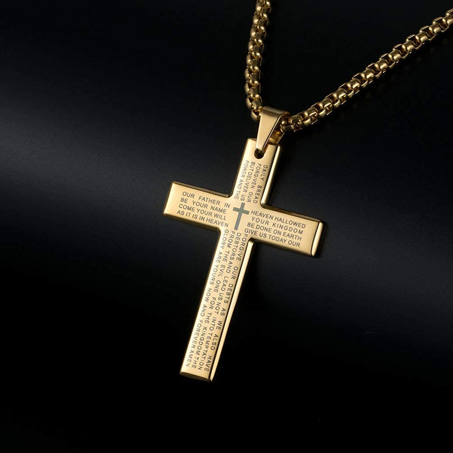 Men's Cross Necklace with Lord's Prayer