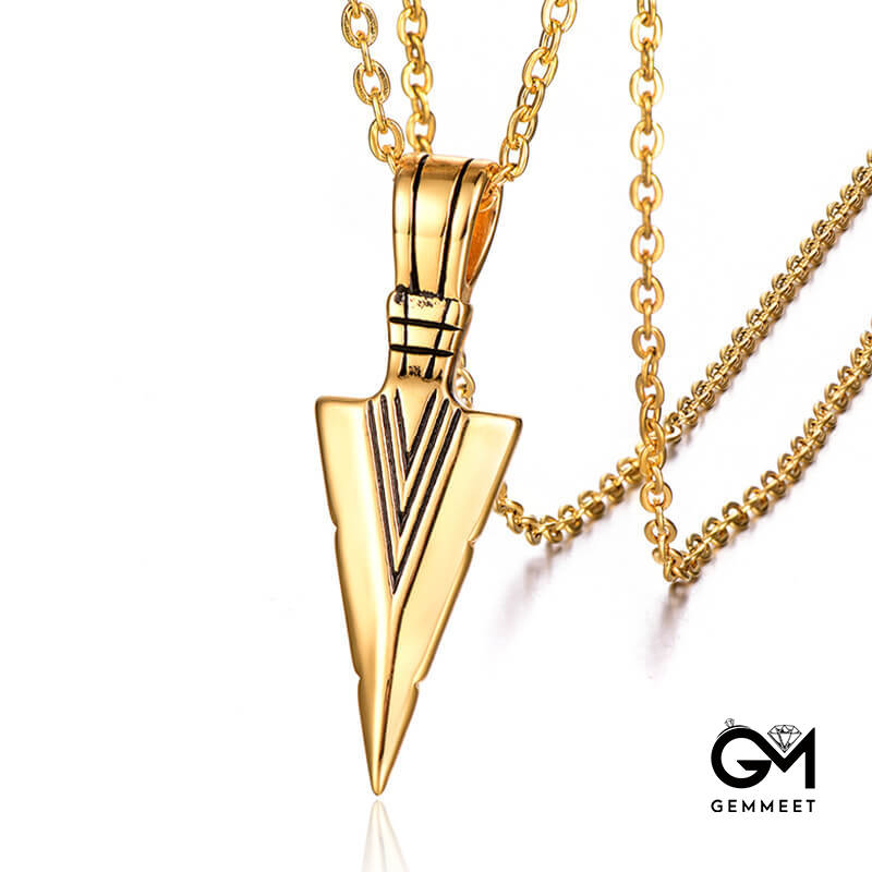 Stainless Steel Cast Arrow Triangle Spearhead Necklace