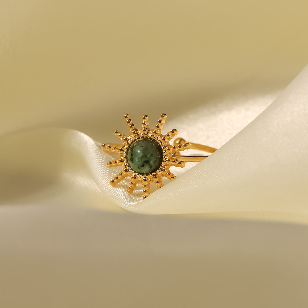 French Vintage Natural Stone Sun Shape Ring