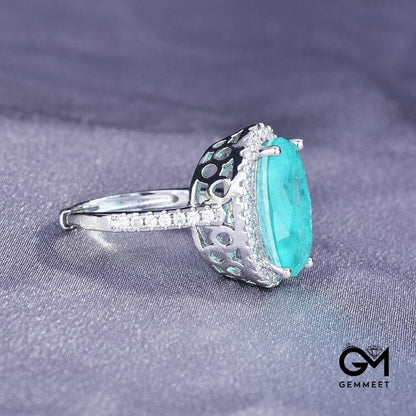 Large Oval Paraiba Tourmaline Adjustable Engagement Ring