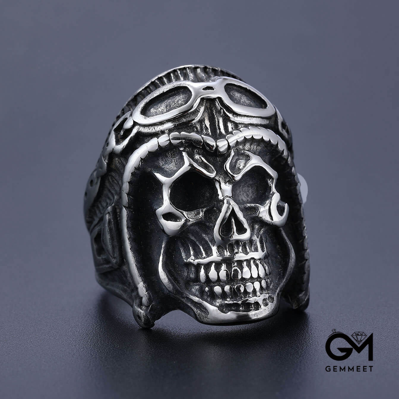 Men's Pilot Vintage Skull Motorcycle Ring