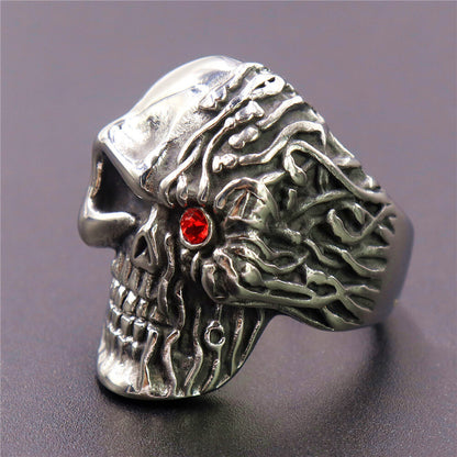 Stainless Steel Double-sided Skull Red Eye Ring