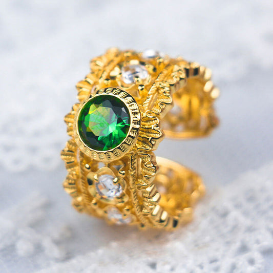 Lace Emerald Ring Textured Gold Emerald Zircon Ring