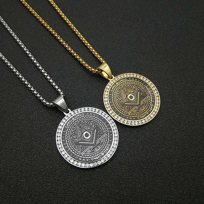 HIPHOP Jewelry Gold Plated Micro-Inlaid Zircon Masonic Illuminati Pendant