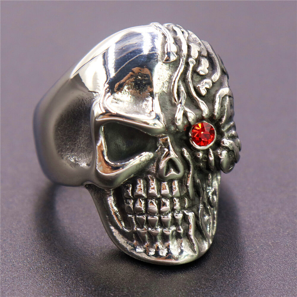 Stainless Steel Double-sided Skull Red Eye Ring