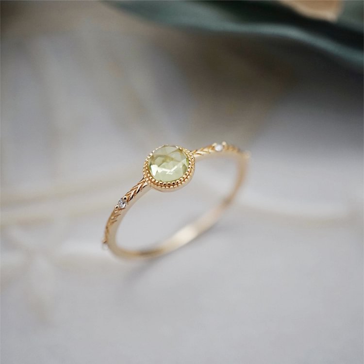 Natural Round Cut Green Peridot Ring