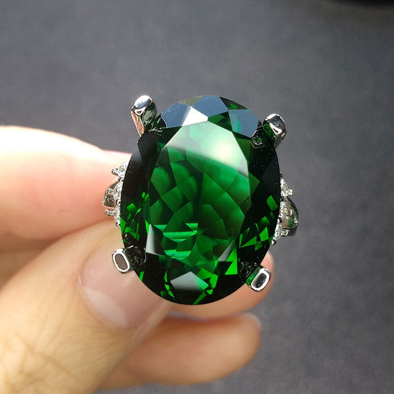 Simulated Emerald Low Luxury Egg Shape Topaz Yellow Tourmaline Ring