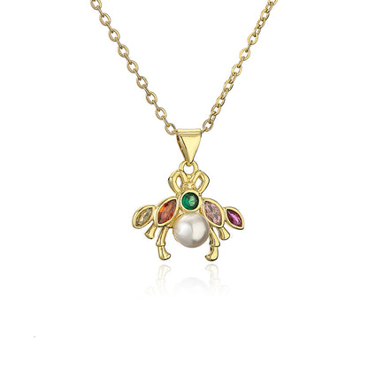 Color Stones Pearl Animal Pendant Necklace