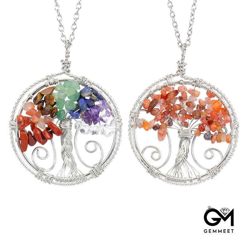 Crystal Tree of Life Double Loop Pendant Necklace