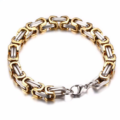 Men Stainless Steel Punk Byzantine Link Chain Bracelet