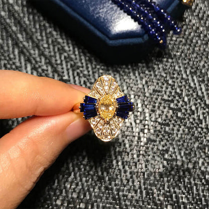 Antique Marquise Yellow Zircon Sapphire Gold Plated Ring