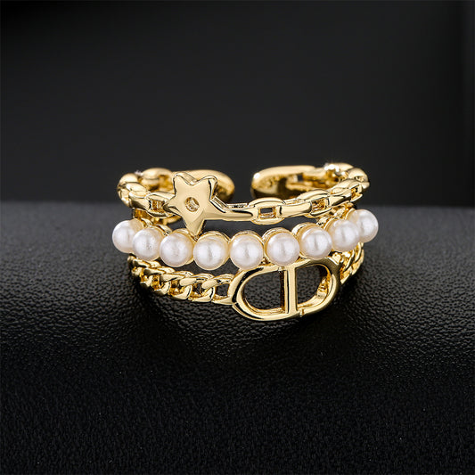 3 Layers Star Totem Full Stones Pearl Ring