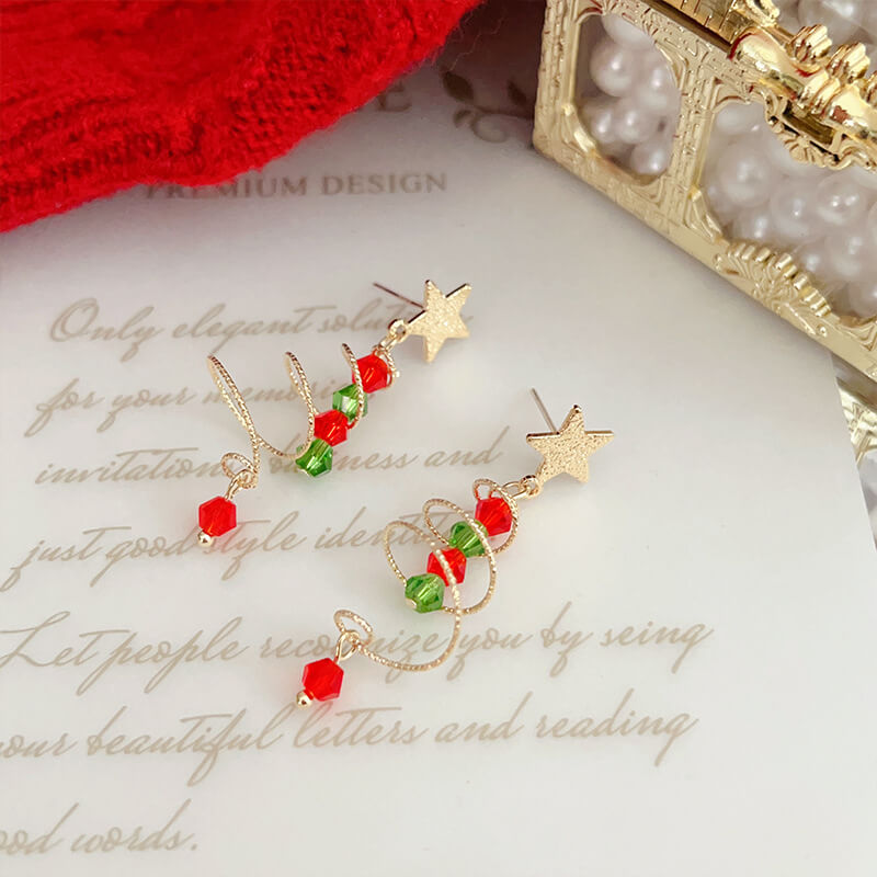 Christmas Special Star Christmas Tree Earrings Spiral Disc Pierced Ear Clips