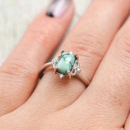 Square Turquoise Engagement Ring With Diamond Ring