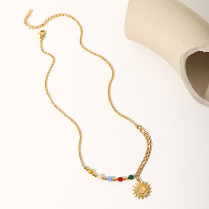 Opal Sun Shape Pendant Necklace