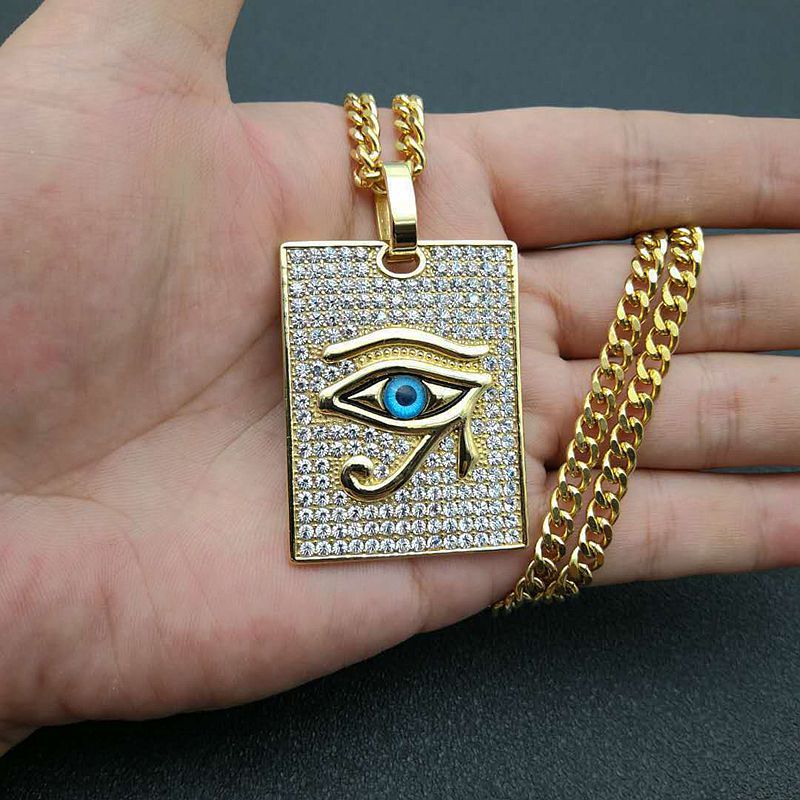 HIPHOP Jewelry Gold Plated Zircon Eye of Horus Pendant