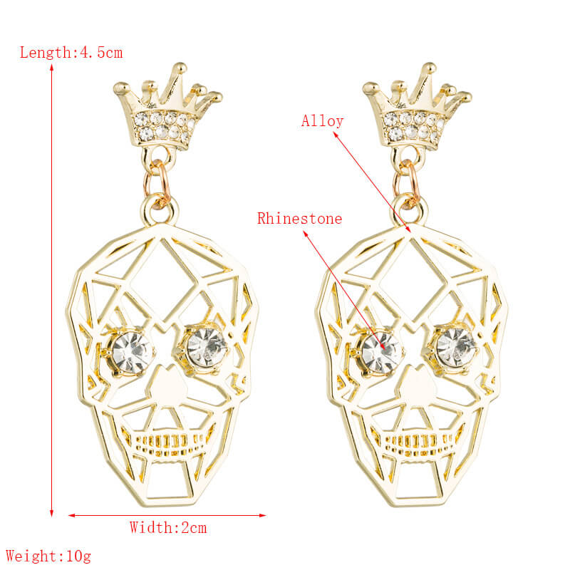 Halloween New Exaggerated Skull Inlaid Rhinestone Crown Earrings