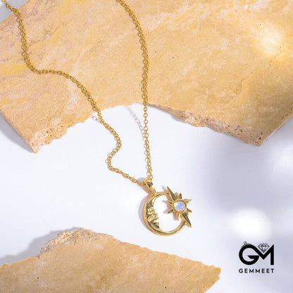 Opal Hollow Star Moon Clavicle Necklace