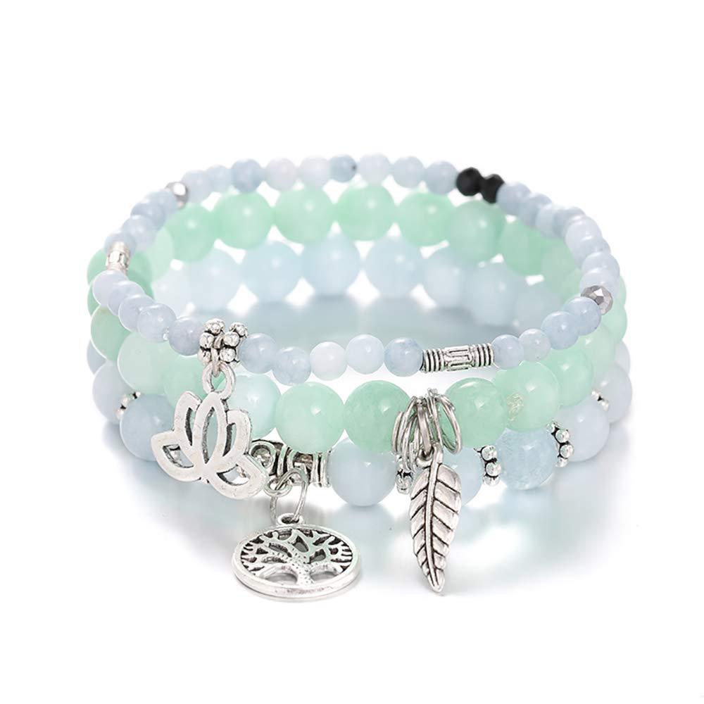 Bohemia Blue Jade Tree of Life Lotus Leaf Symbol Bracelet