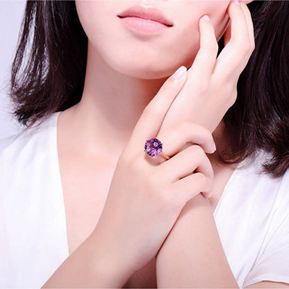 Six-claw Amethyst Colored Gemstone Fashion Temperament Ring