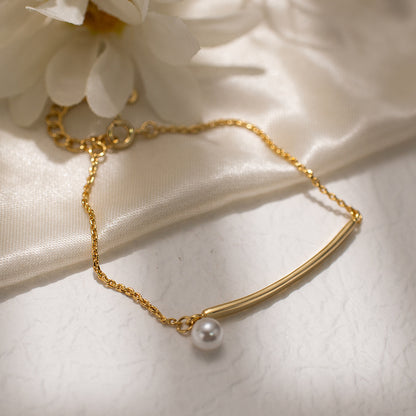 Simple Long Straight Bar Pearl Bracelet