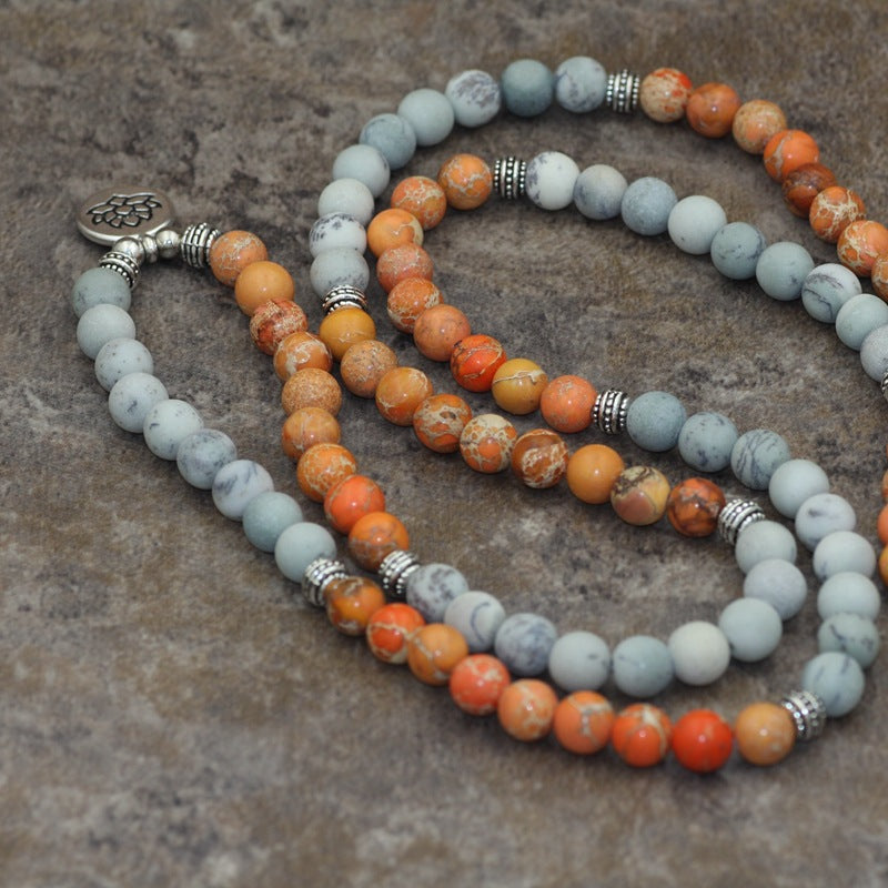 108 Stone Beads Two-tone Lotus Pendant Bracelet