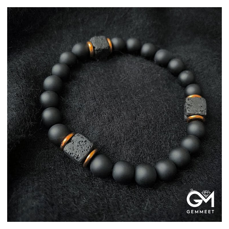 Matte Black Onyx Cube Lava Bracelet