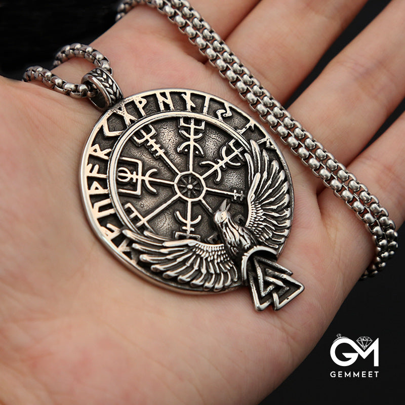 Raven Odin Rune Titanium Steel Necklace