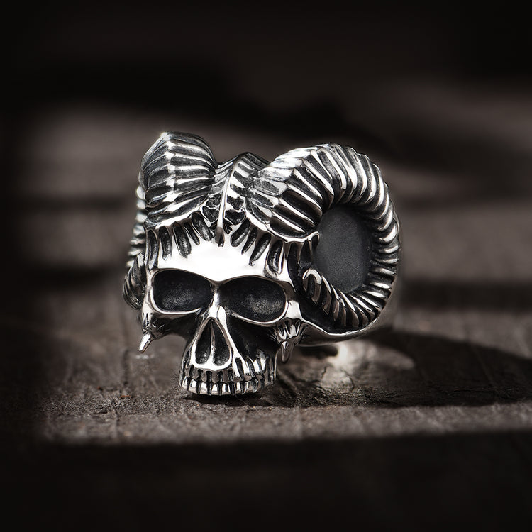 Satan Goat Horned Devil Punk Ring