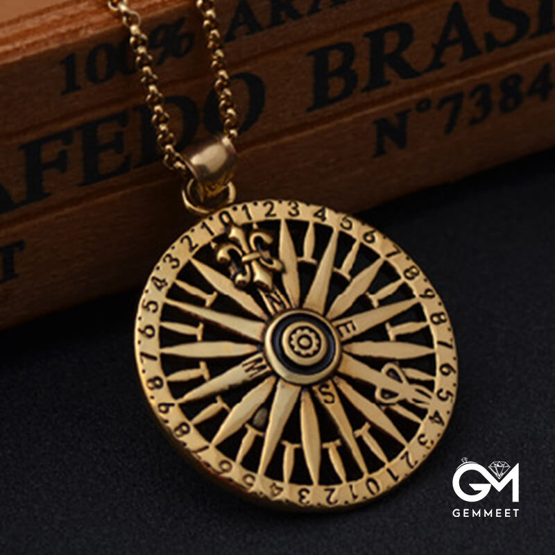 Round Brand Compass Stainless Steel Necklace