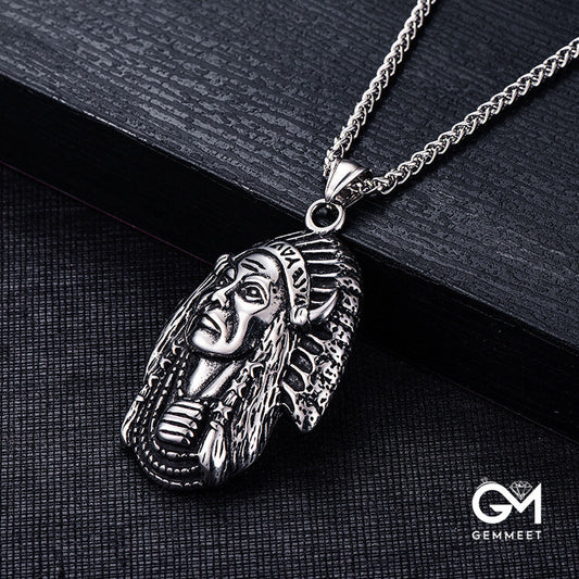 Indian Tribe Legend Chief Titanium Steel Necklace