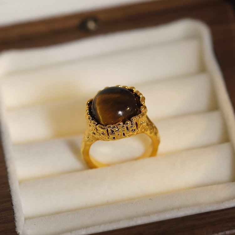 Tiger Eye Stone Vintage Open Ring