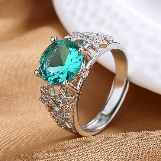 Retro Style Maldives Blue Green Open Ring Fashion Hollow Star Ring