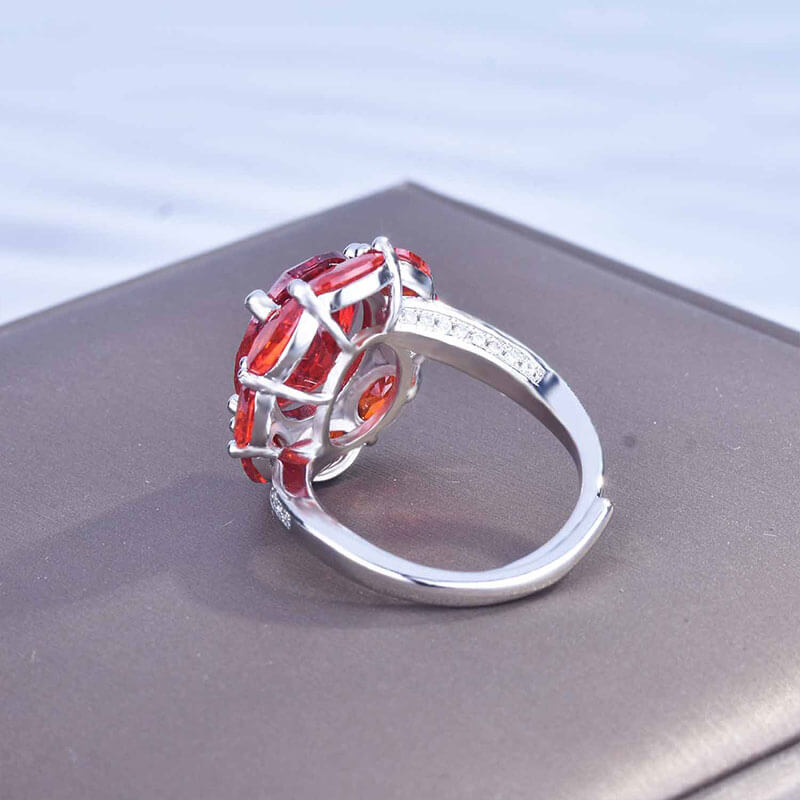 Luxury Imitation Garnet Red Asscher Yellow Zircon High Carbon Diamond Open Ring Creative Egg-shaped Ring