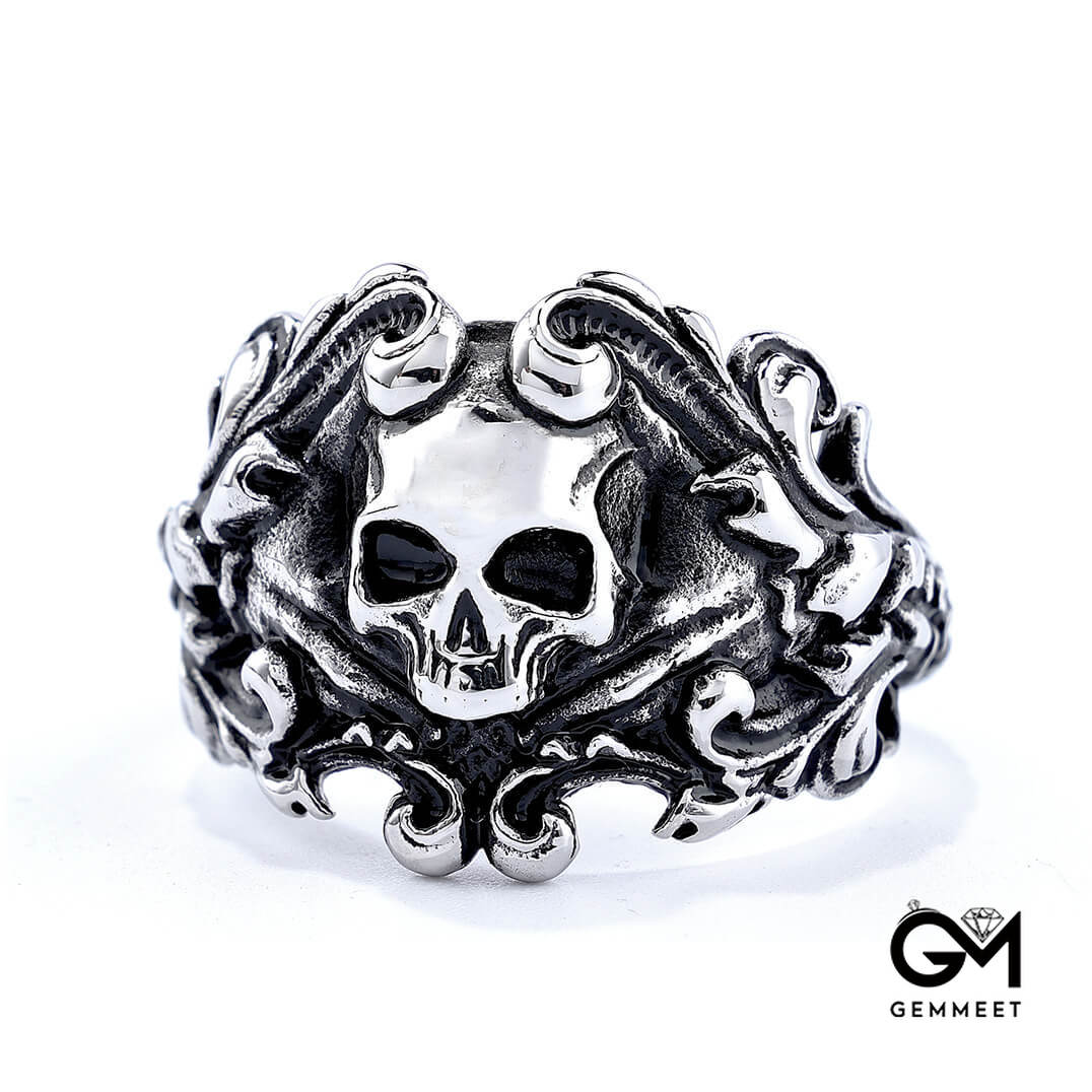 Flower Skull Titanium Steel Punk Ring