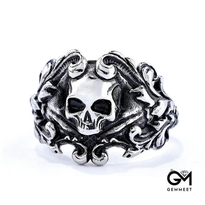 Flower Skull Titanium Steel Punk Ring