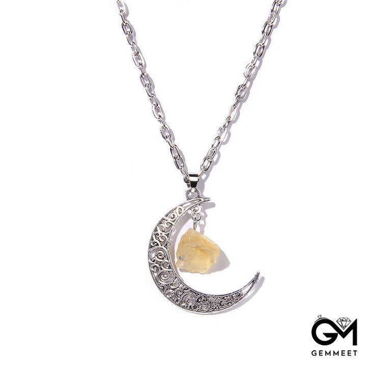 Silver Moon Stone Pendant Necklace