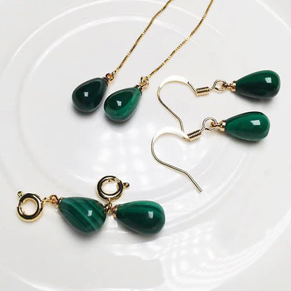 Natural Malachite Water Droplets Earrings